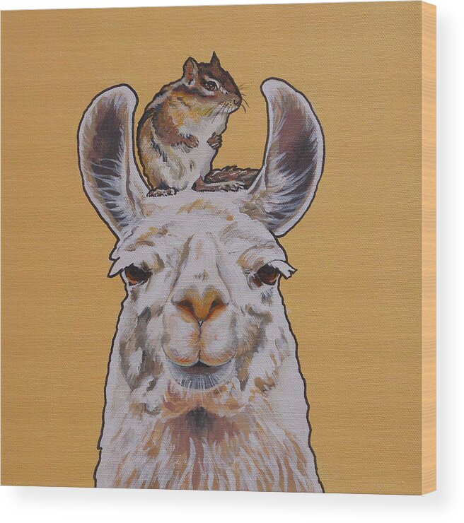 Llama And Chipmunk Wood Print featuring the painting Llois the Llama by Sharon Cromwell