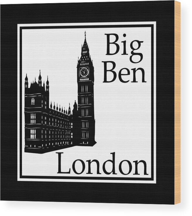 Big Ben Wood Print featuring the digital art London's Big Ben in White by Custom Home Fashions