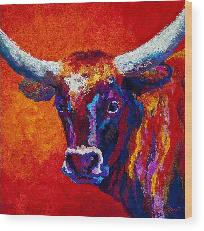 Longhorn Wood Print featuring the painting Longhorn Steer by Marion Rose