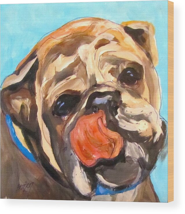Dog Wood Print featuring the painting Look I can Lick My Nose by Barbara O'Toole