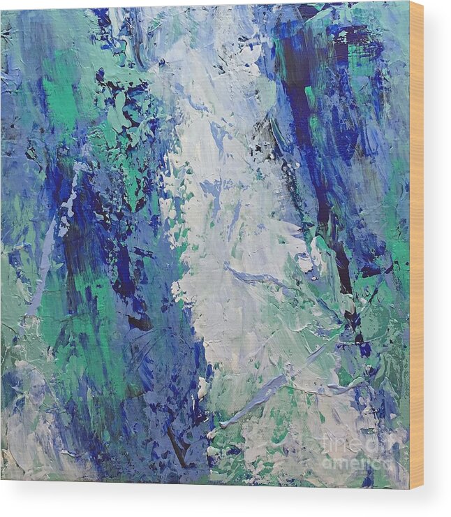 Abstract Wood Print featuring the painting Lost in Blue by Mary Mirabal
