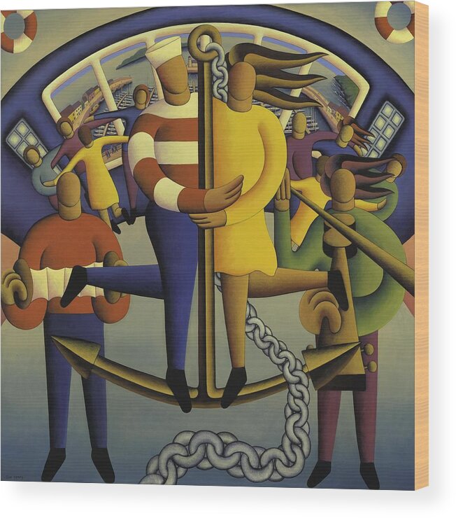 Lovers Wood Print featuring the painting Lovers On Anchor With Chain by Alan Kenny