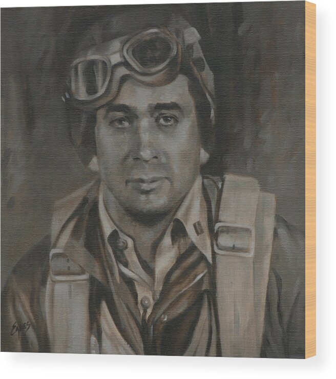 Joe Gibson Wood Print featuring the painting Lt Commandor Joe Gibson by Linda Eades Blackburn