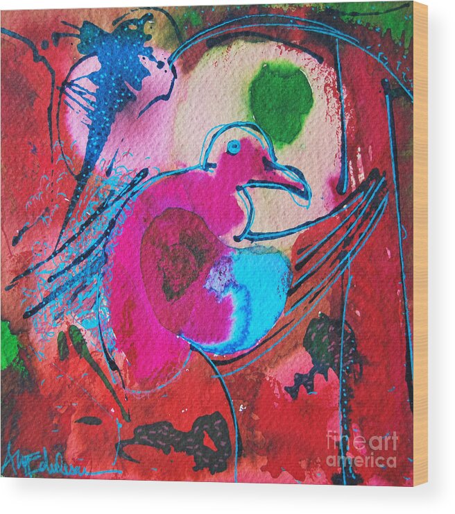 Bird Wood Print featuring the painting Magenta Marching Bird by Ana Maria Edulescu