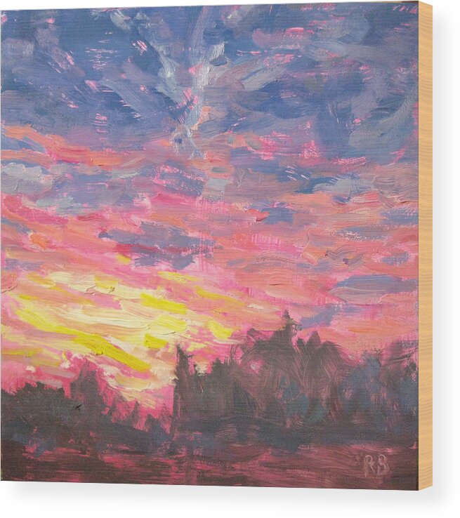 Sky Wood Print featuring the painting Magenta Sky by Robie Benve