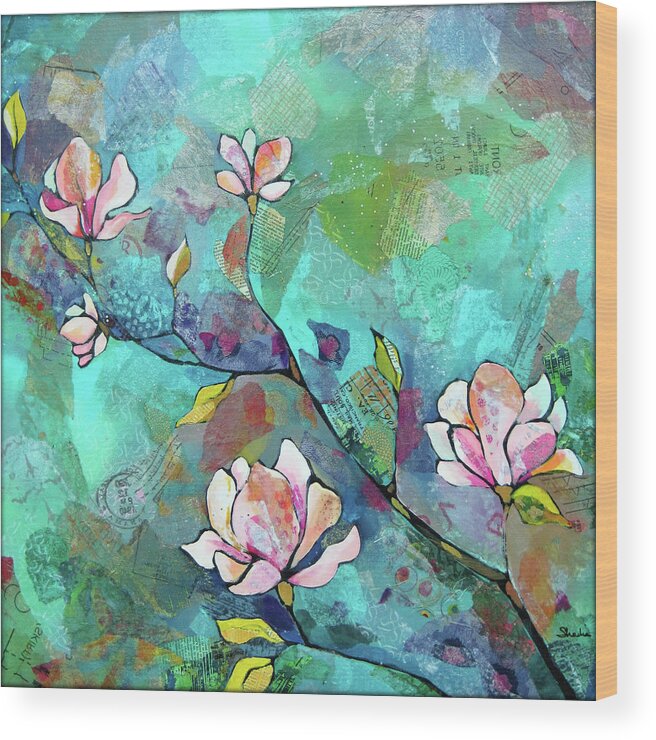Magnolias Wood Print featuring the painting Magnolias by Shadia Derbyshire