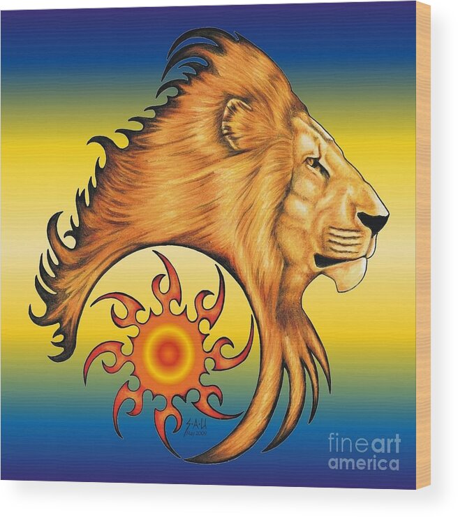 Lion Wood Print featuring the drawing Majestic Soul by Sheryl Unwin