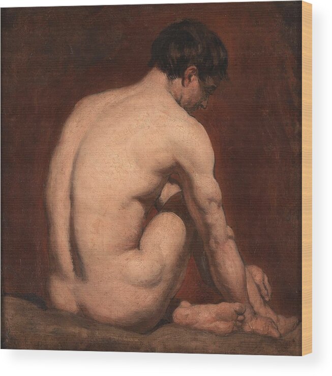  Nude Wood Print featuring the painting Male Nude from the Rear by William Etty