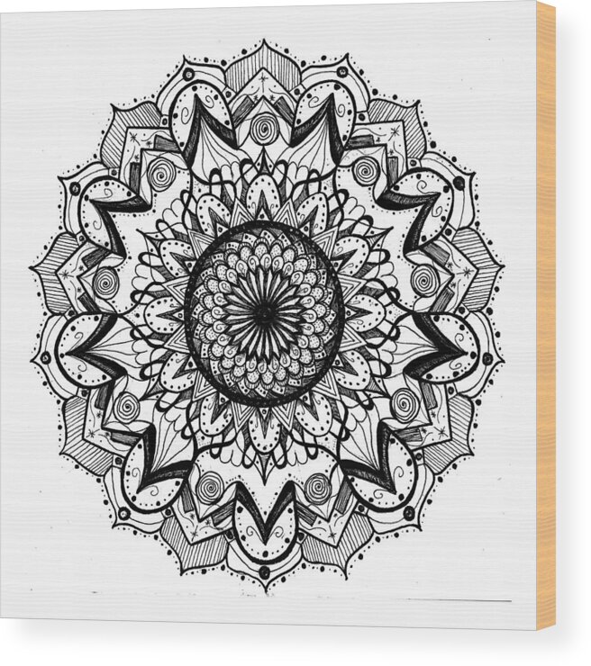 Mandala Wood Print featuring the drawing Mandala #13 by Eseret Art