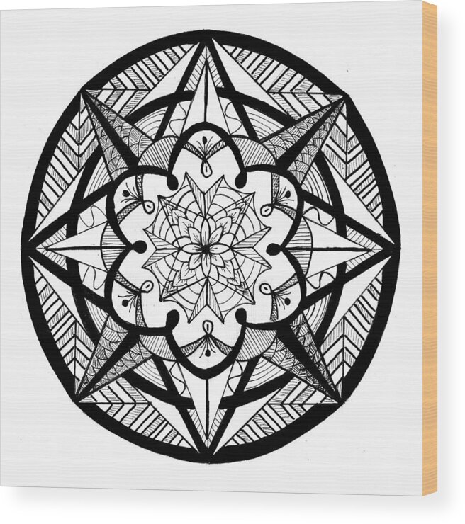 Mandala Wood Print featuring the drawing Mandala #4 - Compass Points by Eseret Art