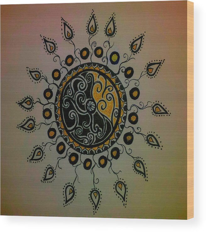 Mandala Wood Print featuring the drawing Mandala twist by Faashie Sha