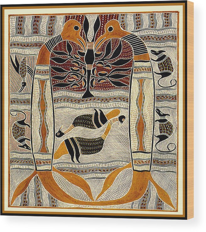 Maori Wood Print featuring the digital art Maori Tribal Animal Spirits by Vagabond Folk Art - Virginia Vivier