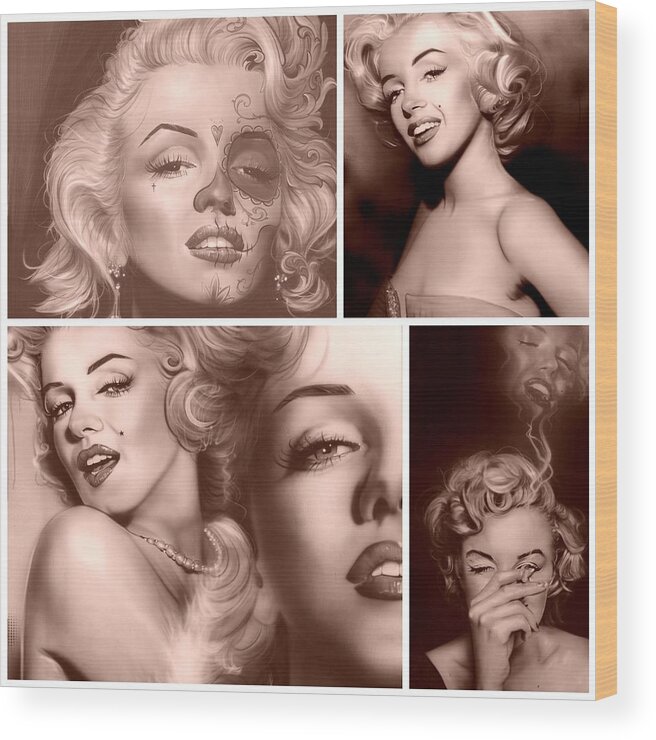 Marilyn Wood Print featuring the painting Marilyn Collage by Christian Chapman Art