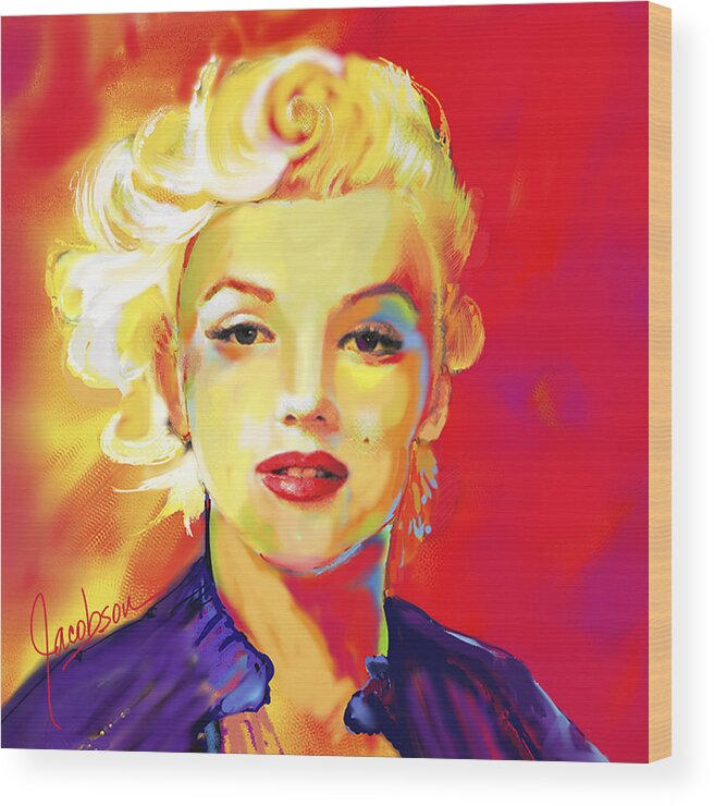 Marilyn Wood Print featuring the painting Marilyn Monroe 1 Red by Jackie Medow-Jacobson