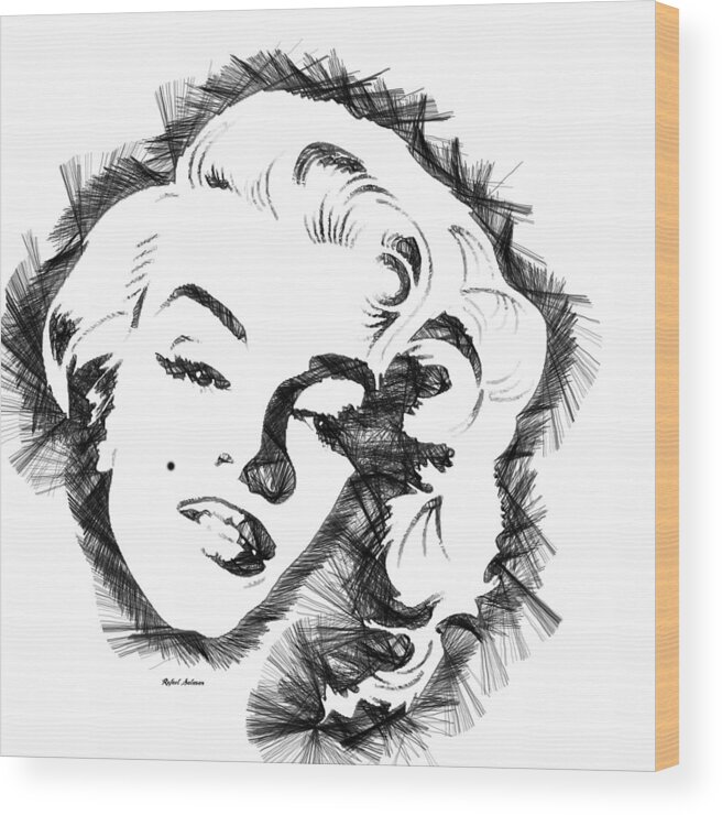 Marilyn Monroe Wood Print featuring the digital art Marilyn Monroe Sketch in Black and White by Rafael Salazar