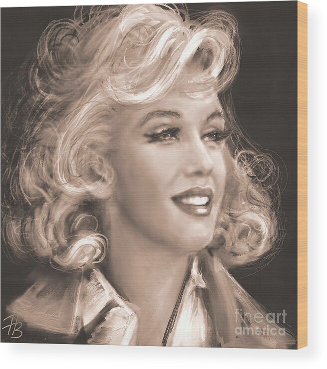 Angie Braun Wood Print featuring the painting Marilyn Sepia by Angie Braun