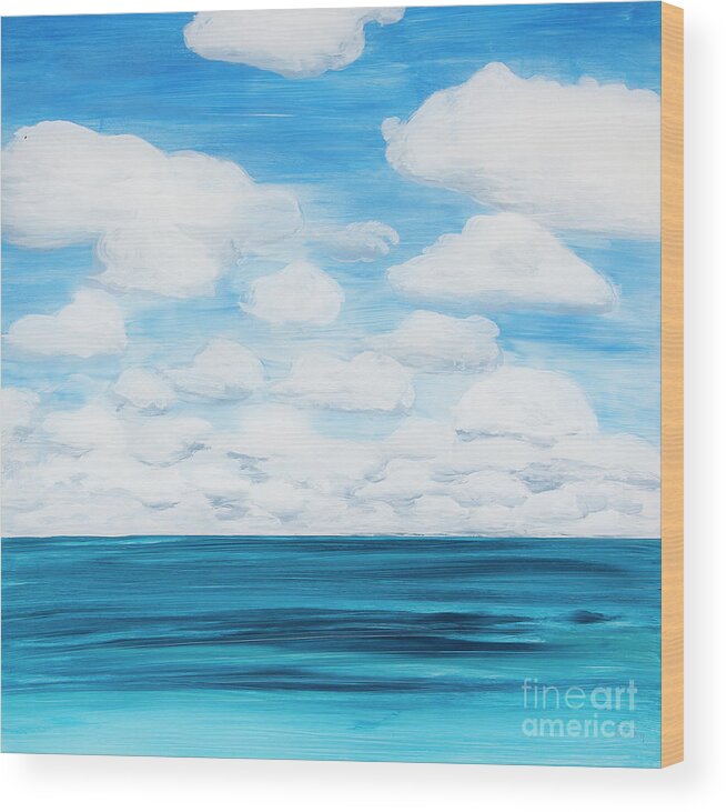 Ocean Wood Print featuring the painting Marine Layer Breaking Up by Shelley Myers