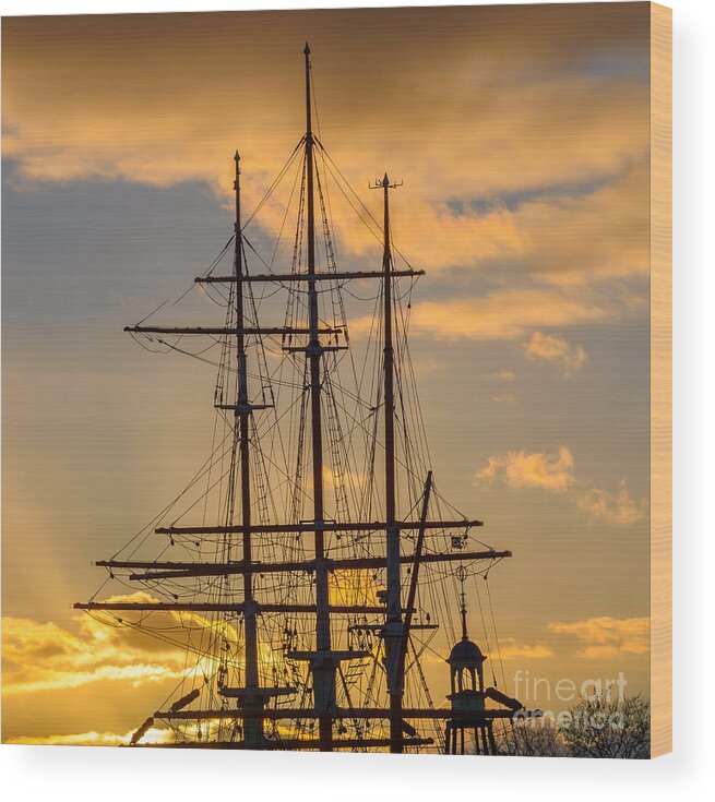 Ship Wood Print featuring the photograph Masts against the sunset by Colin Rayner