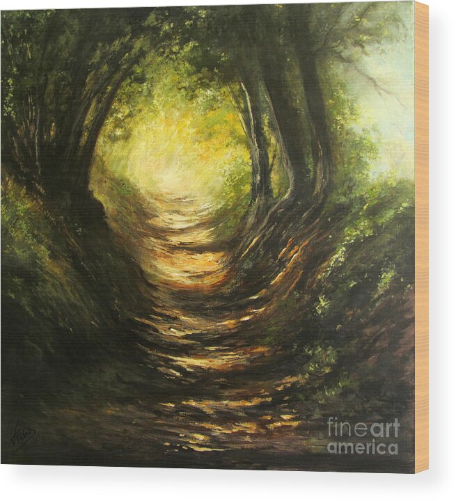 Landscape Wood Print featuring the painting May Your Light Always Shine by Valerie Travers