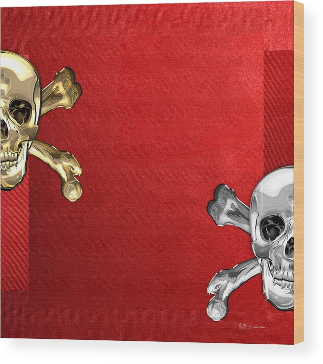 Art Wood Print featuring the photograph Memento Mori - Gold and Silver Human Skulls by Serge Averbukh