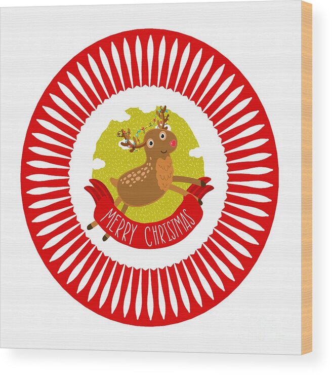 Digital Art Wood Print featuring the digital art Merry Christmas Reindeer by Kaye Menner by Kaye Menner
