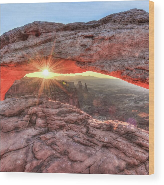 America Wood Print featuring the photograph Mesa Arch Canyon Sunrise - Square Format by Gregory Ballos