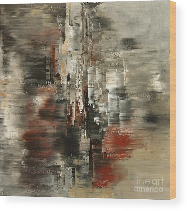 Abstract Wood Print featuring the painting Metals and Magnetism by Tatiana Iliina