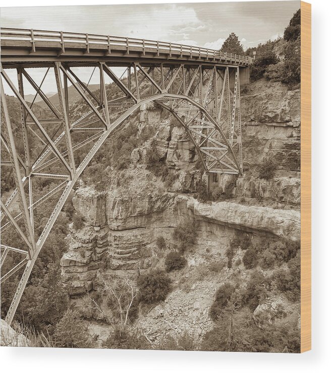 Sedona Arizona Wood Print featuring the photograph Midgley Bridge in Sedona Arizona Sepia - 1x1 by Gregory Ballos