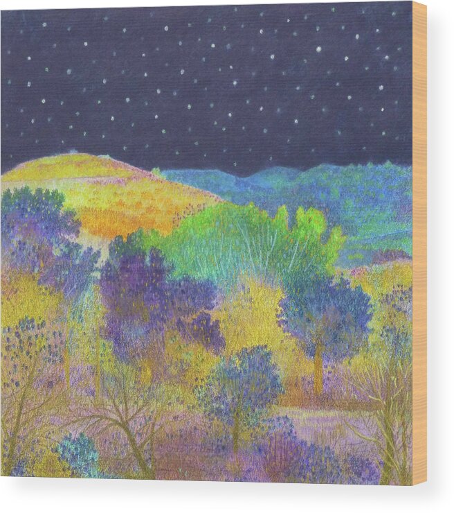 North Dakota Wood Print featuring the painting Midnight Trees Dream by Cris Fulton