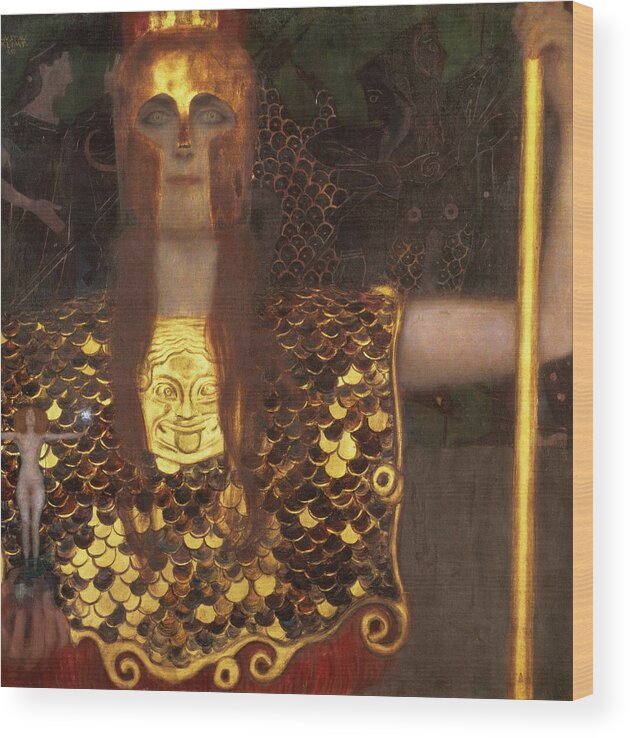 Minerva Or Pallas Athena Wood Print By Gustav Klimt