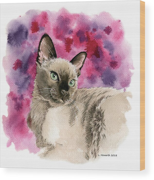 Cat Wood Print featuring the painting Mocha and Mint by Louise Howarth