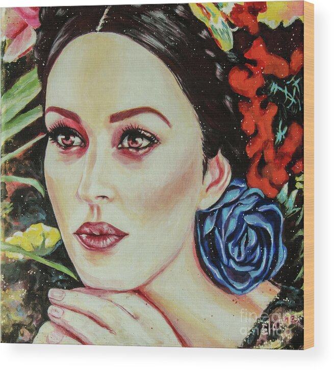Monica Bellucci Wood Print featuring the painting Monica Bellucci by Elaine Berger