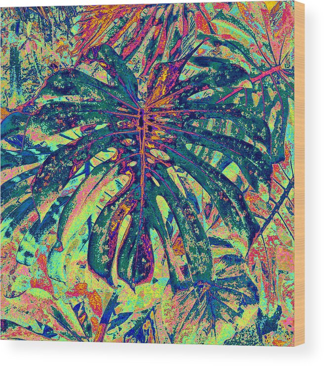 Monstera Wood Print featuring the digital art Monstera Leaf Patterns - square by Kerri Ligatich