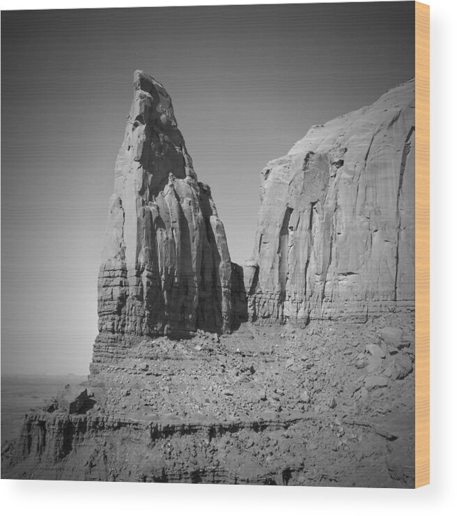 Monument Valley Wood Print featuring the photograph MONUMENT VALLEY Spearhead Mesa black and white by Melanie Viola