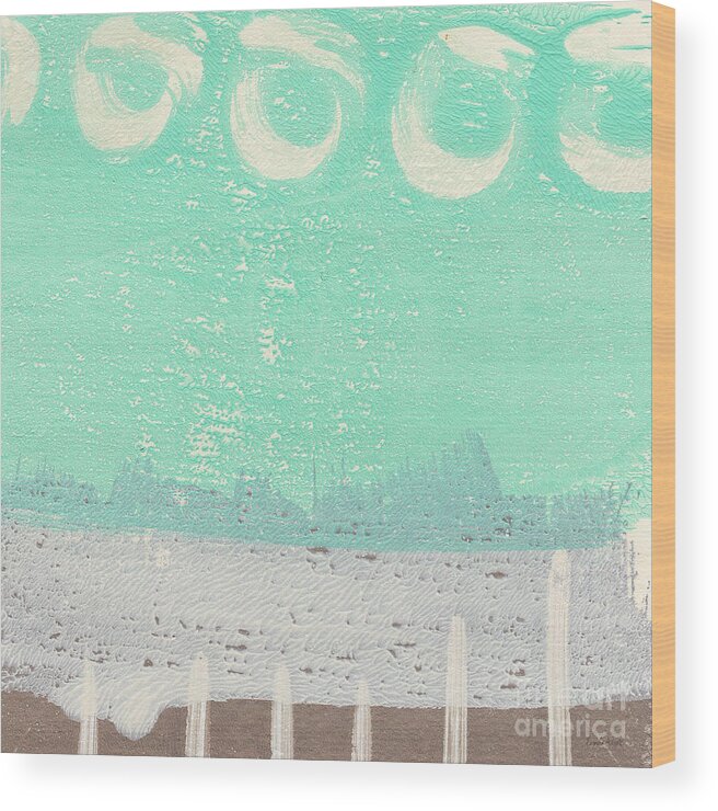 Abstract Wood Print featuring the painting Moon Over The Sea by Linda Woods