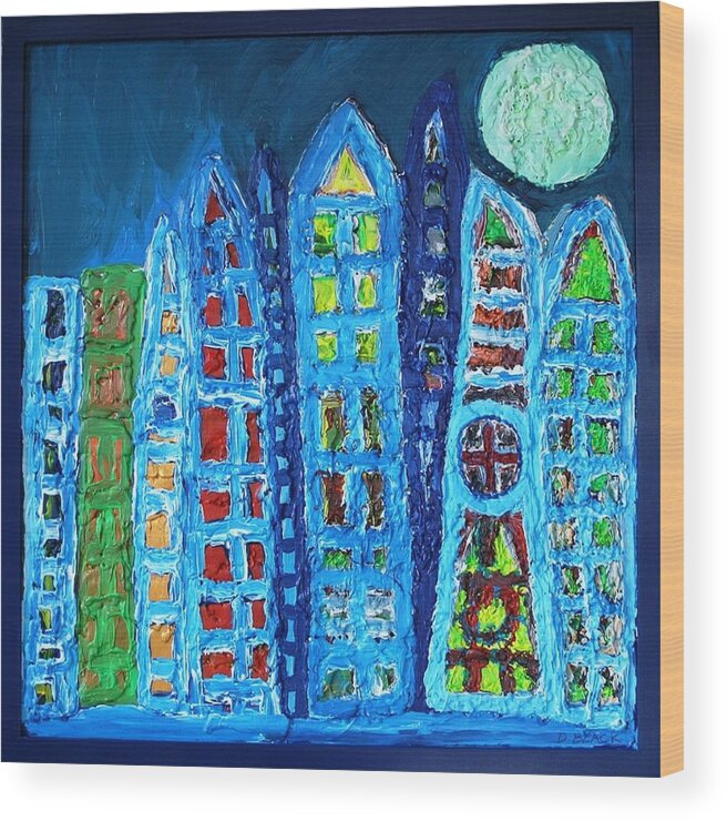 Multicultural Nfprsa Product Review Reviews Marco Social Media Technology Websites \\\\in-d�lj\\\\ Darrell Black Definism Artwork Wood Print featuring the painting Moonlit Metropolis by Darrell Black
