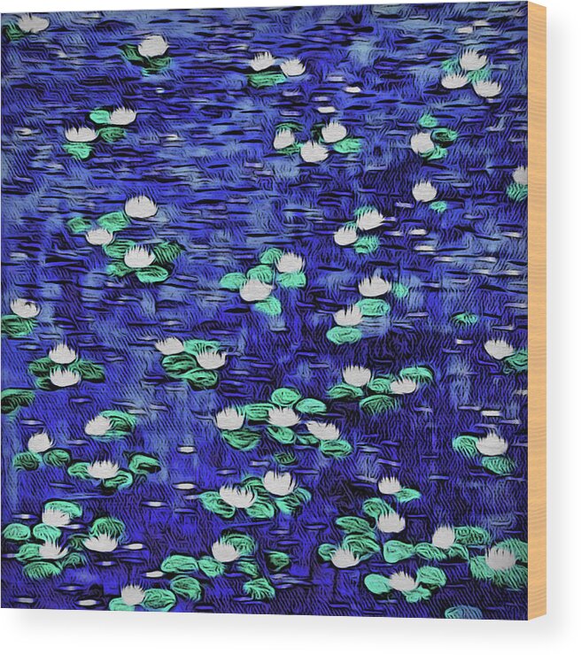 Waterlilies Wood Print featuring the digital art Moonlit Nymphaea by Paisley O'Farrell