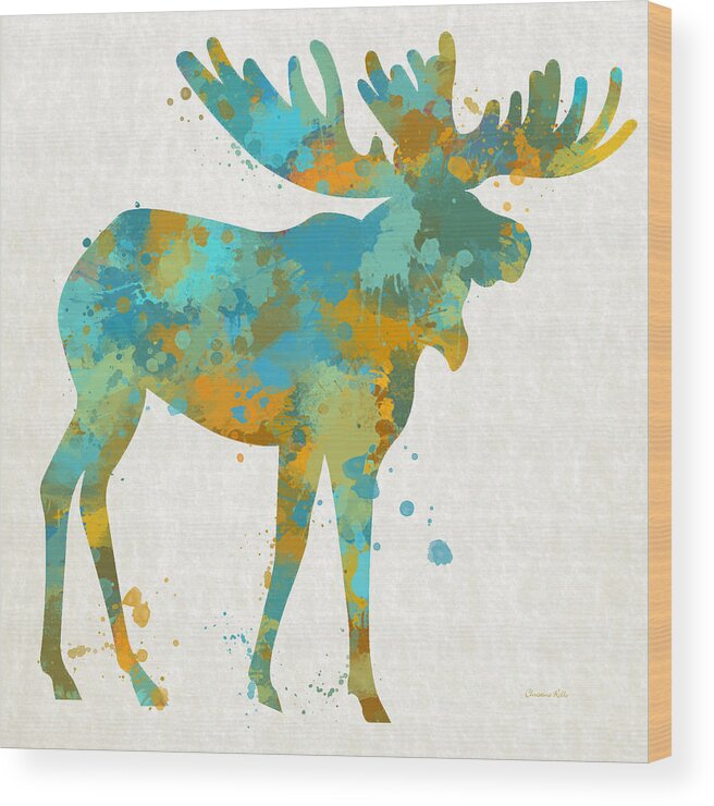 Moose Wood Print featuring the mixed media Moose Watercolor Art by Christina Rollo