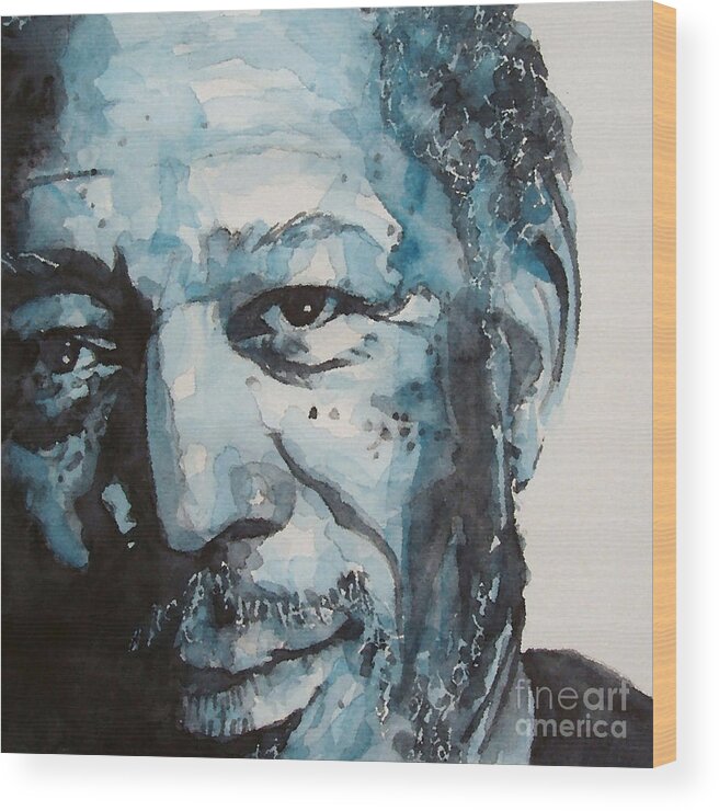 Morgan Freeman Wood Print featuring the painting Morgan Freeman by Paul Lovering