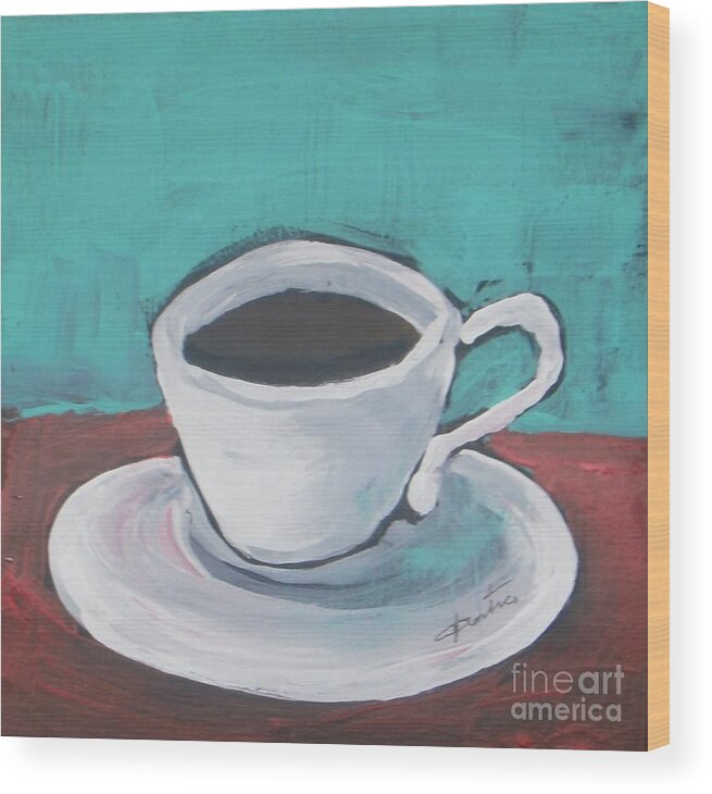 Abstract Wood Print featuring the painting Morning Coffee by Vesna Antic