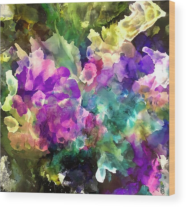Alcohol Inks Wood Print featuring the painting Morning Garden by Tommy McDonell