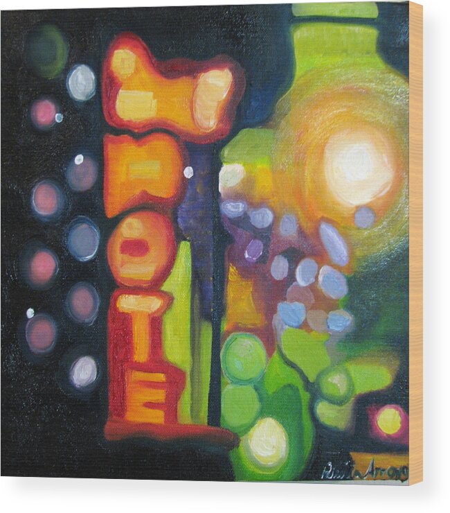 N Wood Print featuring the painting Motel Lights by Patricia Arroyo