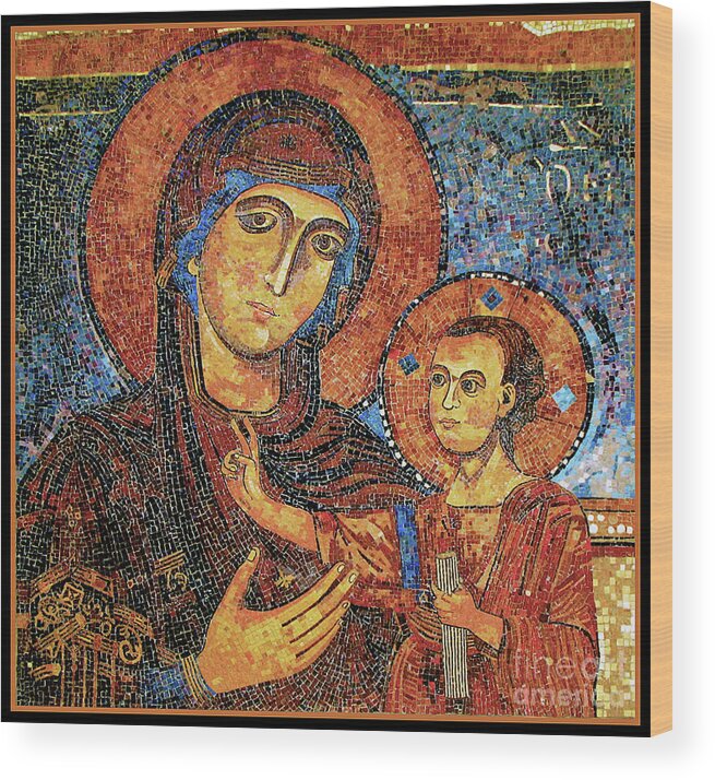 Catholic Art Gallery - Art Group Wood Print featuring the photograph Madonna della Bruna - Mother Mary and Son Jesus Mosaic Icon at Ein Karem by Nieves Nitta