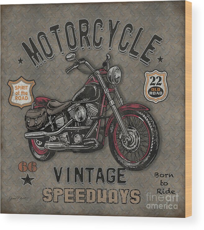 Motorcycle Wood Print featuring the digital art Motorcycle Speedway-A by Jean Plout