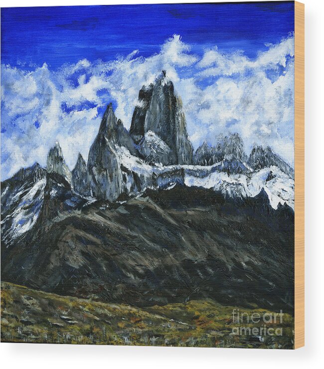Acrylic Painting Wood Print featuring the painting Mount Fitz Roy Painting by Timothy Hacker