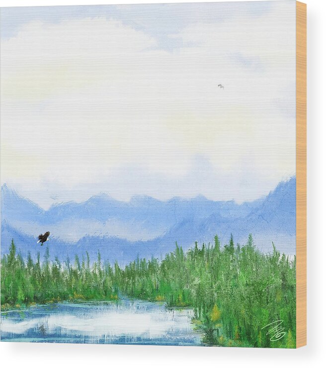 Beautiful Wood Print featuring the digital art Mountain Lake by Debra Baldwin