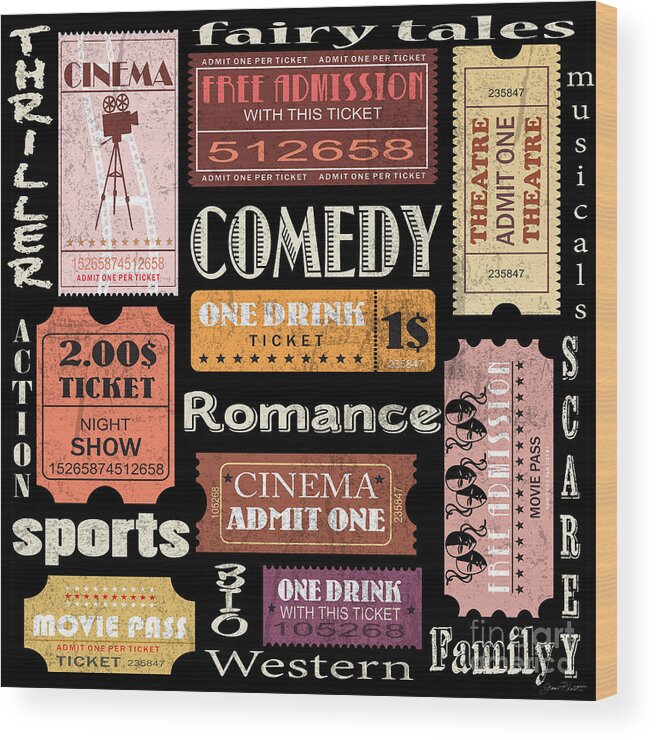Wall Art Wood Print featuring the painting Movie Tickets-JP3517 by Jean Plout