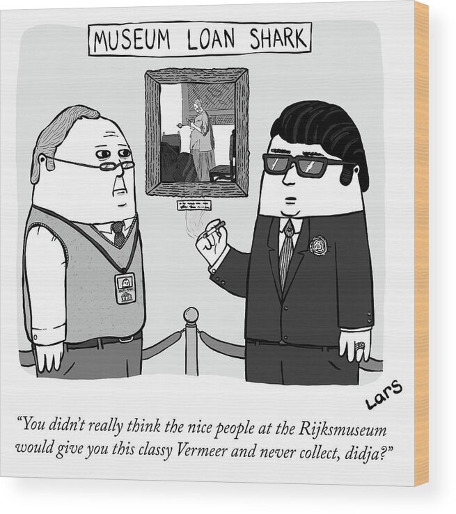 Museum Loan Shark Wood Print featuring the drawing Museum Loan Shark by Lars Kenseth