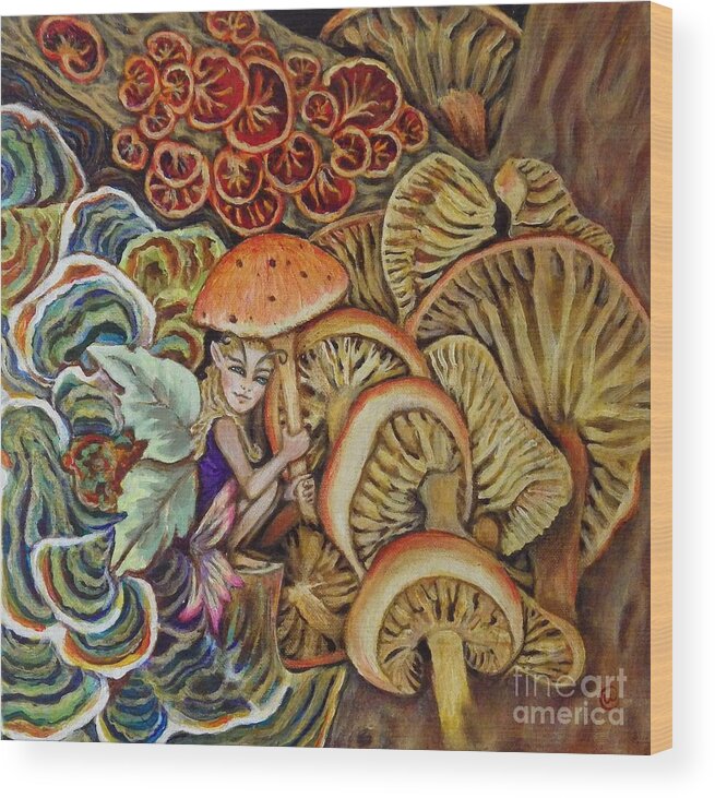 Fairy Wood Print featuring the painting Mushroom Fairy by Linda Markwardt