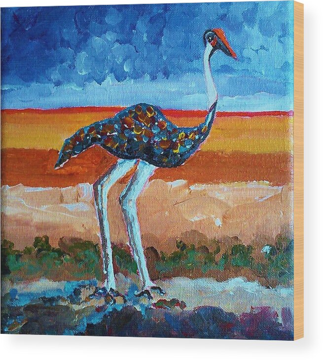 Colorful Art Wood Print featuring the painting My Bird 2 by Ray Khalife